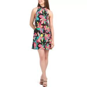 NWT TRINA TURK Hana Hou Vibrant Tropical Print Halter Slinky Jersey Dress Size S